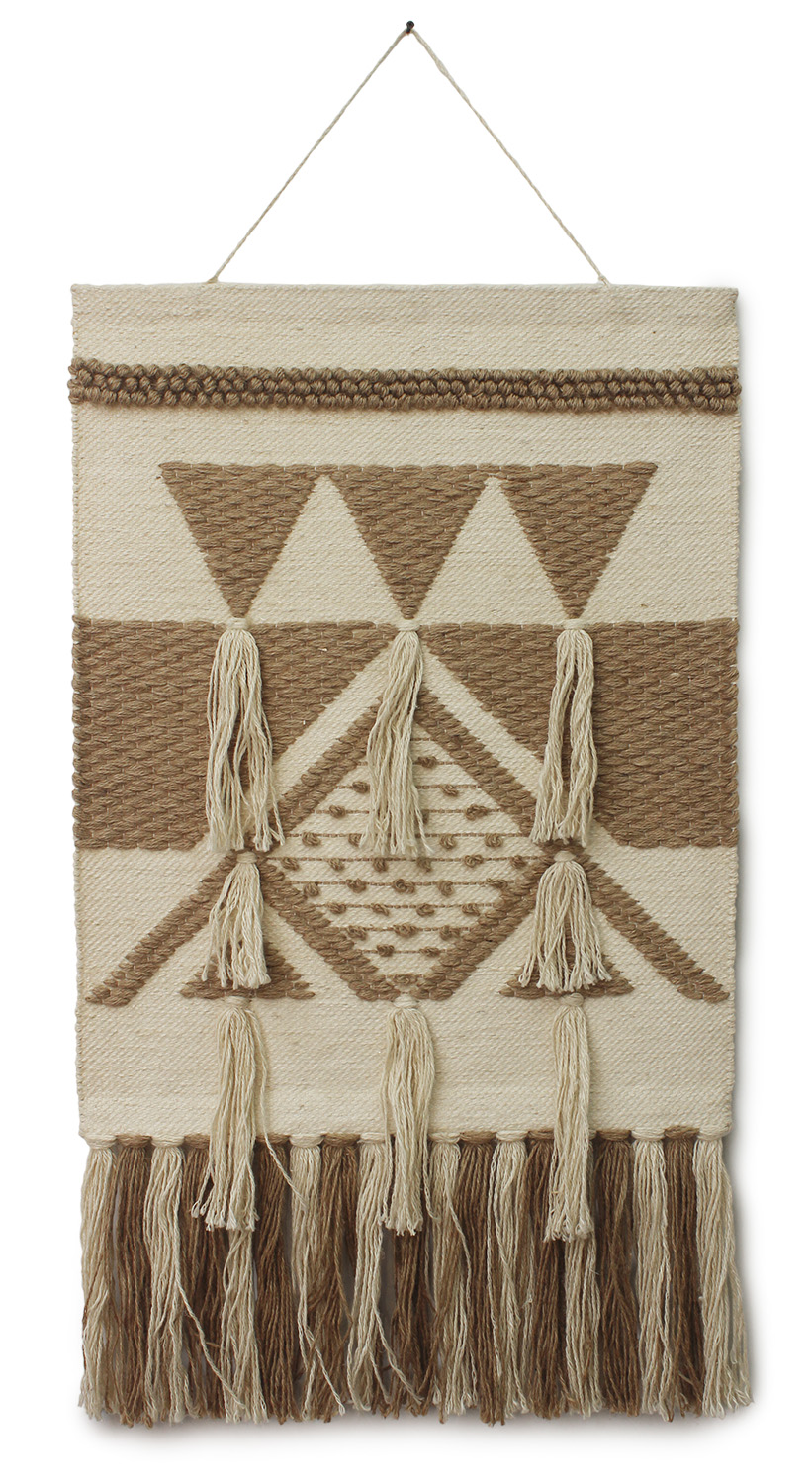 ArtistryBazaar Textured Cream and Brown Handwoven Wall Hanging decor with Tassels